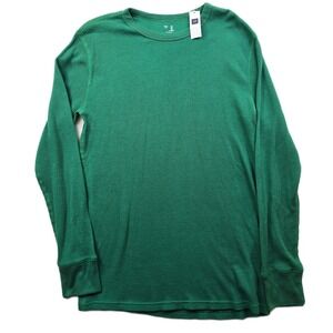 Gap Thermal Shirt Mens Medium Green 100% Cotton Waffle Knit Long Sleeve NEW